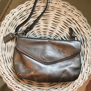 Coach pewter large leather wristlet